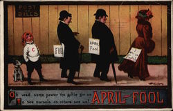 People with April Fool Notes on Their Backs Postcard