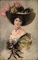 Woman with Large Hat with Flowers Postcard