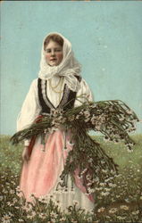 Woman in Daisy Field Postcard