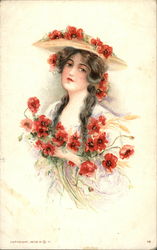 Woman with Red Poppies Postcard