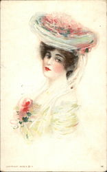 Woman with Pink Flowery Hat Postcard