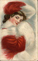 Woman in Red and White Women Postcard Postcard