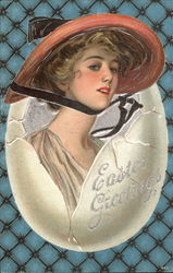 Woman and Easter Egg Postcard