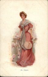 Spring - Woman in Pink Dress Women Postcard Postcard