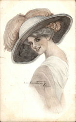 Woman in Pink Dress and Hat Postcard