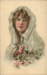 Young Woman With Roses Postcard