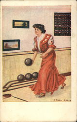Woman Bowling Postcard