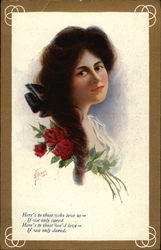 Brunette Woman with Roses Postcard