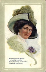 Woman in Green Feathered Hat Postcard