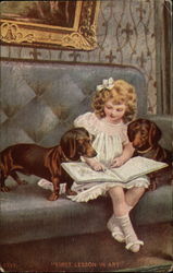 Girl With Two Dogs Postcard