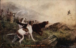 A Good Shot - Hunter and Dogs Hunting Postcard Postcard