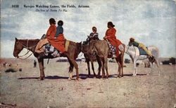 Navajos Watching Games, the Fields, Arizona On Line of Santa Fe Re Postcard