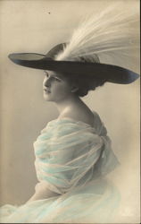 Woman Wearing Large Black Hat with White Feather Postcard