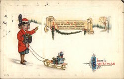 A Hearty Christmas - Boy with Sled Postcard