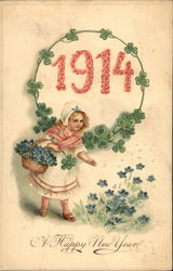 Girl With Clovers and Flowers Children Postcard Postcard