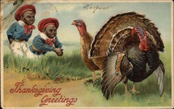 Turkeys and Young Boys Postcard