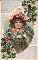 LIttle Girl woith Holly Postcard