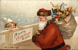 Santa with Sack of Toys and Child Postcard