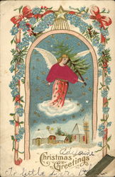 Angel over Town with Christmas Tree Angels Postcard Postcard