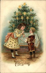 Christmas Tree and Children Postcard