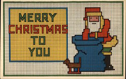 Merry Christmas to You - Santa and Sack Needlepoint Style Postcard