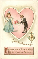 Boy Giving Girl A Bouquet Postcard