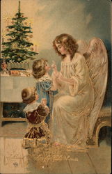 Angel with Children and Christmas Tree Postcard