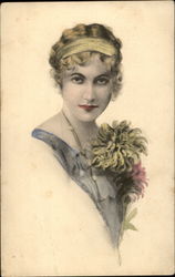 Hand Colored Blonde Woman Postcard