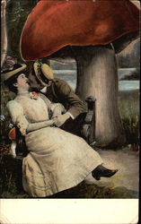 Man and Woman Kissing Next to Giant Mushroom Postcard