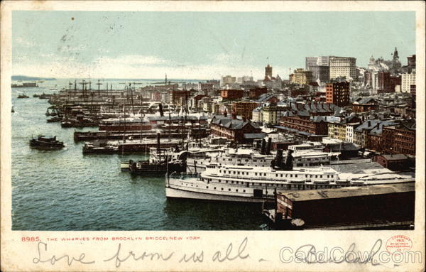 The Wharves from Brooklyn Bridge New York Oltholp Photographic Co