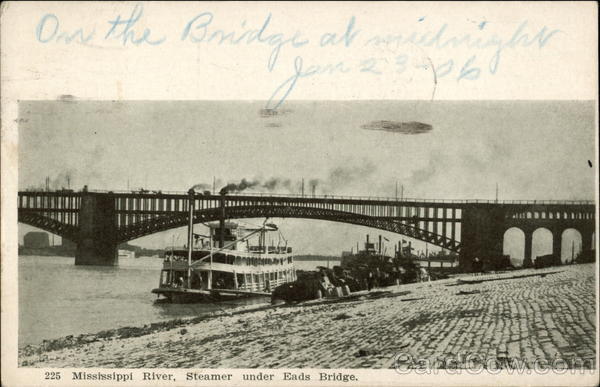 Steamer under Eads Bridge, Mississippi River St. Louis Missouri