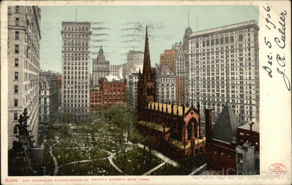 Sky Scrapers Overshadow Trinity Church New York