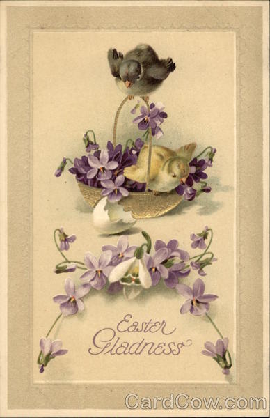 Easter Gladness - Chicks and Violets With Chicks