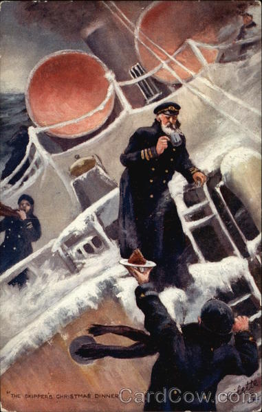 The Skippers Christmas dinner on board in stormy weather