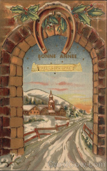 Happy Christmas with Horseshoe & Snow Scene