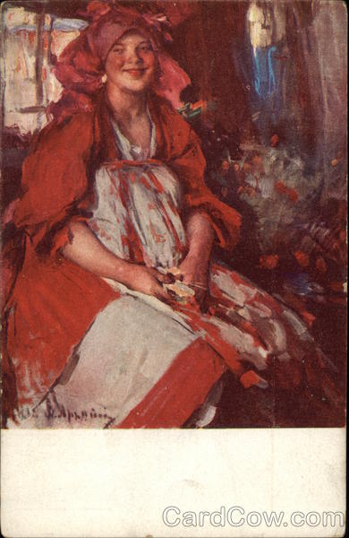Woman in Red and White Dress A. Archipoff Art
