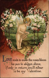 Cupid Watering Rose Bushes Postcard