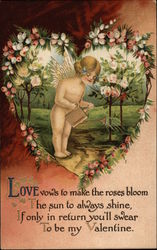 Cupid Watering Rose Bushes Postcard Postcard