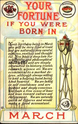 Your Fortune If You Were Born in March Months Postcard Postcard
