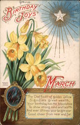 March Birthday Joys with Bloodstone & Daffodils Postcard