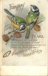 February Birthday Greetings with Pearl & Blue Titmouse Postcard