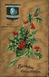 December Birthday - Turquoise and Holly Postcard