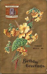 February Birthday Greetings with Amethyst & Primroses Postcard