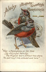 August Birthday Greetings with Robins & Moonstone Postcard