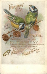 February Birthday - Blue Titmouse and Pearl Postcard
