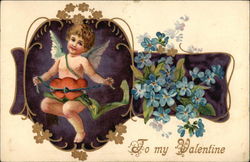 Valentine - Cupid and Forget-Me-Nots Postcard