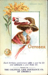October Birthday - Golden Rod and Opal Postcard
