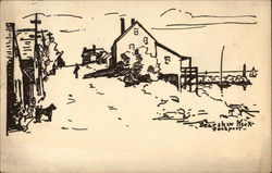Sketch of Bearskin Neck Artist's Colony - Rockport, MA Postcard