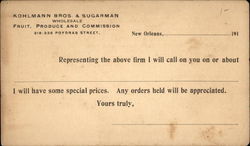 Kohlmann Bros. & Sugarman Wholesale Fruit, Produce and Commission Postcard