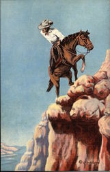 Cowboy on Horse on Cliff Postcard